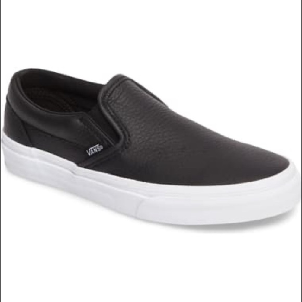 Black leather slip on Vans